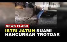 VIDEO: Pria Hancurkan Trotoar Licin di Ambon, Murka Karena Istri Terjatuh