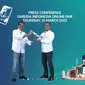Direktur Layanan dan Niaga Garuda Indonesia Ade R Susardi dan Direktur Layanan dan Jaringan BNI Ronny Venir dalam jumpa pers peluncuran GOTF 2022. (Liputan6.com/Dinny Mutiah)