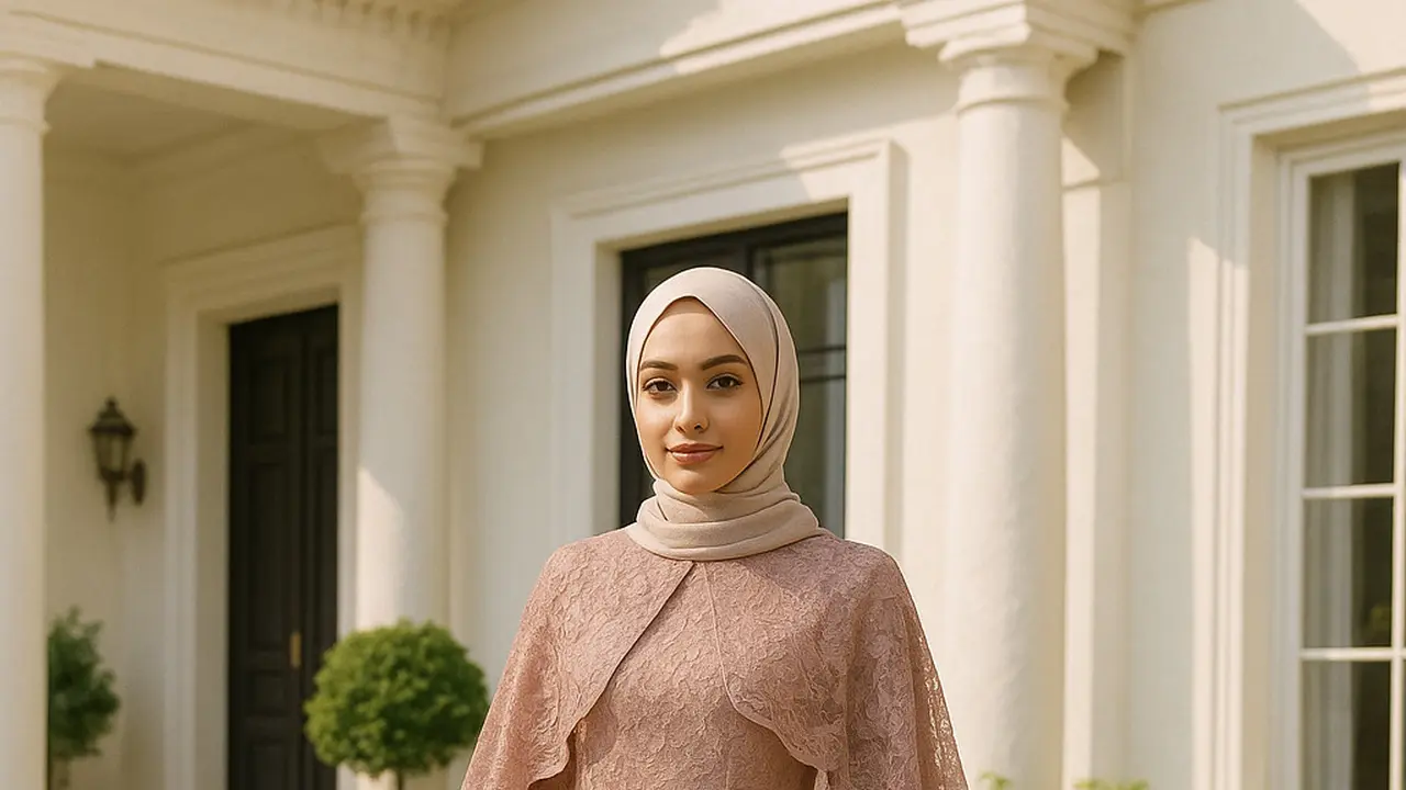 Gamis Modern dengan Sentuhan Brokat