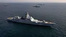 Media pemerintah Rusia, TASS, Kamis (16/3/2023), melaporkan bahwa Angkatan Laut Rusia diwakili oleh kapal fregate Admiral of the Fleet of the Soviet Union Gorshkov dan tanker laut ukuran medium Kama. (Iranian Army office/AFP)