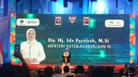 Menteri Ketenagakerjaan (Menaker) Ida Fauziyah di acara penutupan Pelatihan Vokasi dan Job Fair Nasional 2022 di Jakarta Convention Center (JCC), Minggu (30/10/2022).