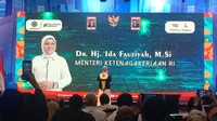 Menteri Ketenagakerjaan (Menaker) Ida Fauziyah di acara penutupan Pelatihan Vokasi dan Job Fair Nasional 2022 di Jakarta Convention Center (JCC), Minggu (30/10/2022).