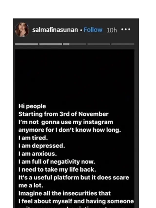 Salmafina Sunan Pamit dari Instagram Akui Depresi, Ini 7 Unggahan Terbarunya