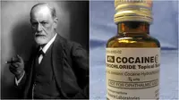 Sigmund Freud, 1921, dan ilustrasi cairan kokain. (Sumber Max Halberstadt dan Wikimedia/Paravis)