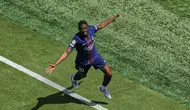 Selebrasi Ousmane Dembele&nbsp;dalam laga PSG vs Real Madrid di semifinal Piala Dunia Antarklub 2025, Kamis (10/7/2025). (AP Photo/Pamela Smith)