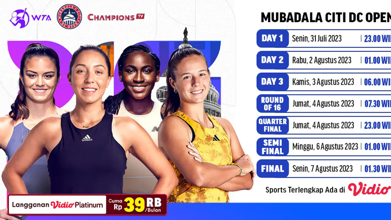 Jadwal Live Streaming WTA Mubadala Citi DC Open 2023 di Vidio