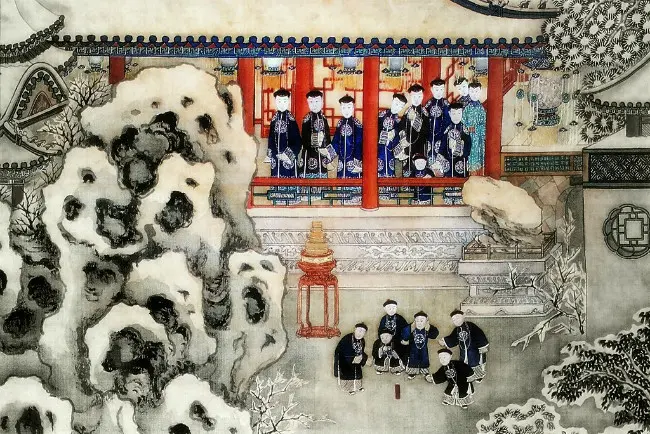 Ilustrasi selir-selir dan anak-anak pada masa Kaisar Qianliong dari dinasti Qing. (Sumber Wikipedia/Giuseppe Castiglione)
