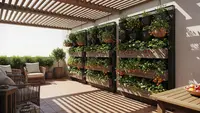 10 Desain Teras Semi Terbuka dengan Kebun Vertikal dari Tanaman Buah Kecil