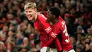 Aksi Rashford di daerah pertahanan Tottenham kemudian dilanjutkan dengan umpan kepada Hojlund, yang selanjutnya menyelesaikannya dengan sepakan keras. (AP Photo/Dave Thompson)