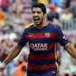 Luis Suarez melakukan selebrasi usai bobol gawang Las Palmas (Reuters)