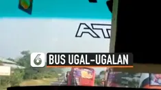 ROMBONGAN BUS UGAL-UGALAN DI JALAN, SANG SOPIR KENA AKIBATNYA