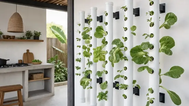 Ide Kebun Sayur Vertikal dari Paralon Bekas di Dapur Terbuka (AI Generated)