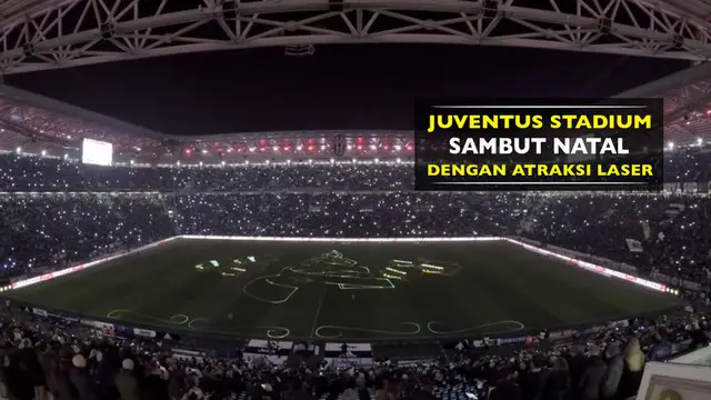 Sambut Natal, Juventus Stadium di Torino, Italia, menampilkan atraksi laser.