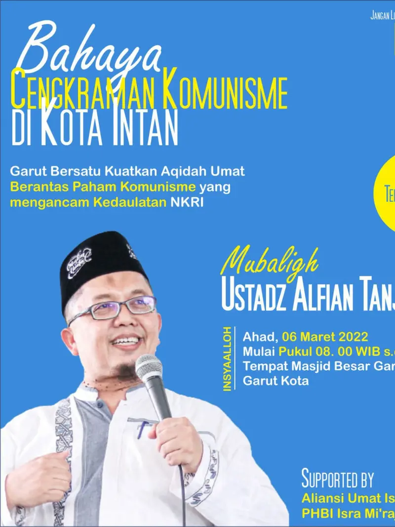 LDNU - IPNU Garut Cabang Garut, Jawa Barat, sepakat menolak kedatangan Ustaz Alfian Tanjung (UAT) dalam rencana dakwah di Masjid Agung, Ahad (6/3/2022) mendatang.