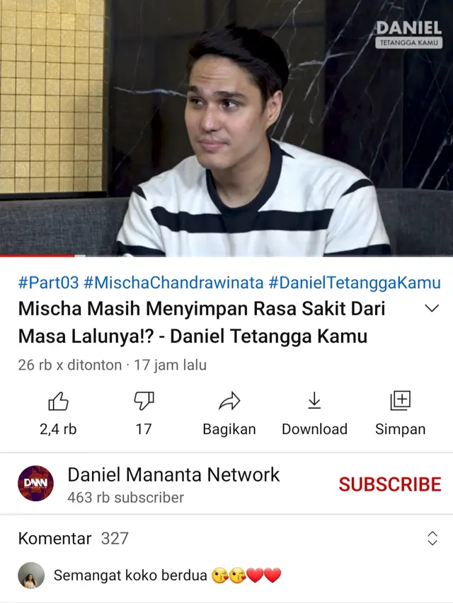 Mischa Chandrawinata dalam konten Daniel Mananta. (Foto: YouTube Daniel Mananta Network)