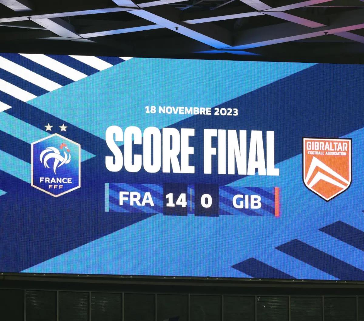 Timnas Prancis sukses meraih hasil sempurna di Kualifikasi Euro 2024.<br><br>Berlaga di Allianz Riviera Stadium, Nice, Minggu (19/11/2023) dini hari WIB, Kylian Mbappe dan kawan-kawan berhasil membawa Prancis kemenangan telak 14-0 atas Gibraltar.<br>
