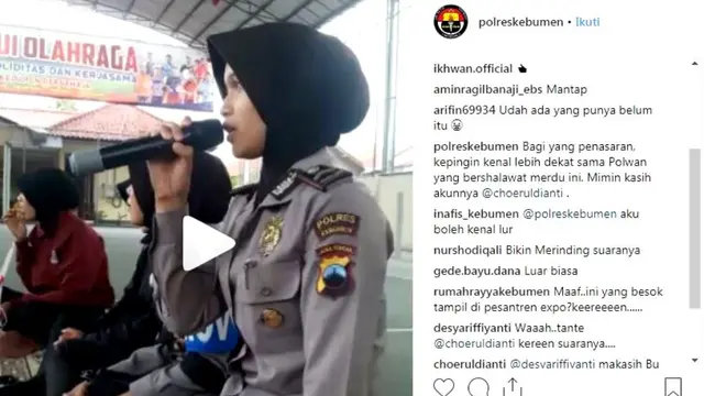 Tangkapan layar Polwan cantik pelantun salawat yang dipopulerkan oleh Sabyan di akun Instagram Polres Kebumen. (Foto: Liputan6.com/Muhamad Ridlo).