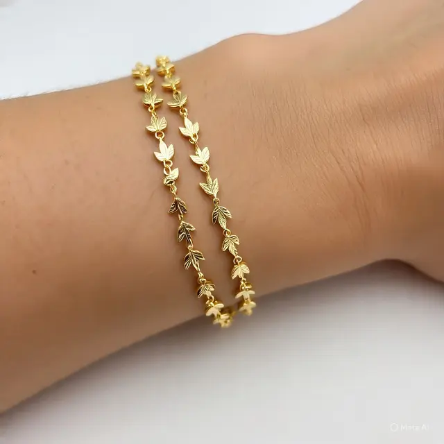 Model Gelang Daun Rantai Emas 24 Karat untuk Tangan Kurus