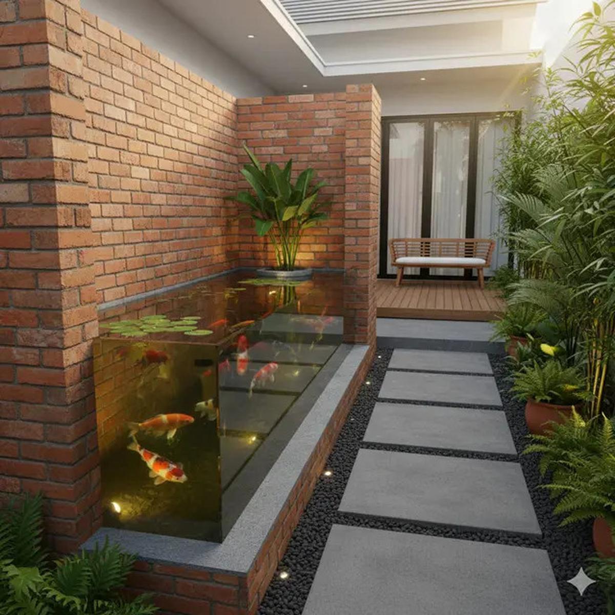 7 Desain Kolam Ikan Batu Bata Kecil yang Cocok untuk Halaman Sempit, Tetap Estetik dan Bikin Suasana Adem