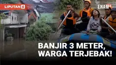 Banjir yang merendam Perumahan Villa Nusa Indah 1, Desa Bojong Kulur, Gunung Putri, Kabupaten Bogor hingga Selasa pagi masih belum surut. Ketinggian air mencapai 3 meter, membuat puluhan warga terjebak di rumah masing-masing.