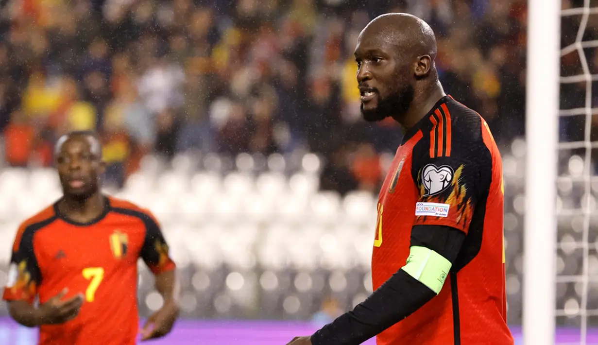 Belgia mengendurkan tekanan pada babak kedua, namun Leandro Trossard menambahi gol kelima pada menit ke-90 dengan memanfaatkan assist lain dari Doku. (AP Photo/Geert Vanden Wijngaert)