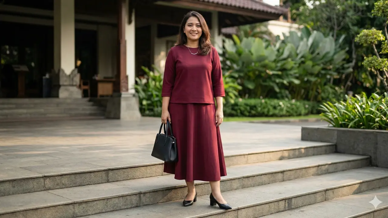 Model Set Rok dan Blouse untuk Wanita Plus Size (Foto: Gemini AI)