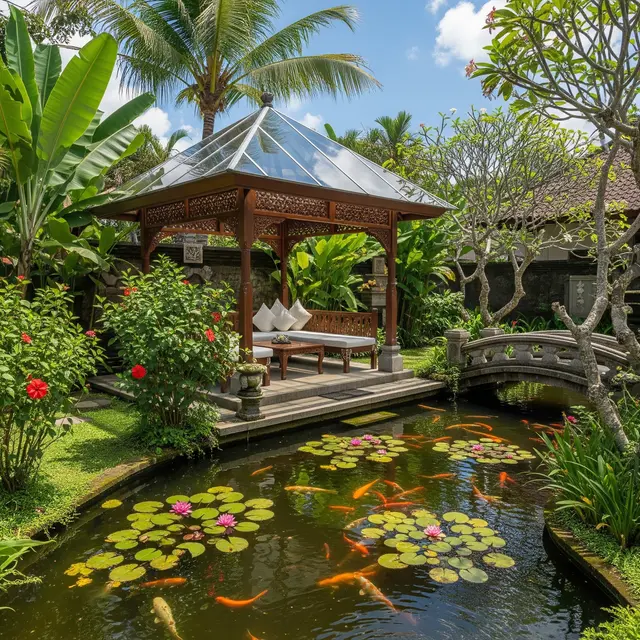 Desain Gazebo dengan Atap Transparan Agar Tetap Terang di Siang Hari (AI)