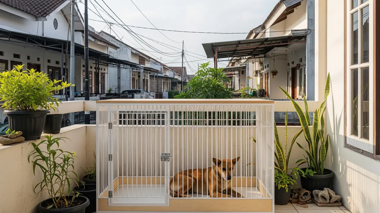 Kandang Anjing Minimalis di Teras Rumah