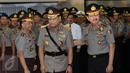 Kapolri Jenderal Pol Tito Karnavian, Wakapolri Komjen Pol Syafruddin dan Kepala Badan Intelijen Negara Jenderal Pol Budi Gunawan (kiri ke kanan) usai pelantikan jabatan Wakapolri di Mabes Polri, Jakarta, Sabtu (10/9). (Liputan6.com/Helmi Fithriansyah)