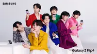 Samsung berkolaborasi dengan BTS untuk smartphone foldable terbarunya, Galaxy Z Fold 4 dan Galaxy Z Flip 4 5G. Selain itu, Suga BTS juga terlibat sebagai produser dalam proyek remix ringtone legendaris "Over the Horizon" Samsung. (Foto: Samsung Electronics Indonesia).