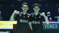 Pebulu tangksi ganda putra Indonesia Fajar Alfian/Muhammad Rian Ardianto&nbsp;menang atas Goh Sze Fei/Nur Izzuddin dari Malaysia pada laga perempat final Korea Open 2023. Fajar/Rian menang 21-9 dan 23-21 di Jinnam Stadium, Yeosu, Korea, Jumat (21/7/2023). (foto: PBSI)