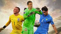 Ilustrasi - Jordan Pickford, Wojciech Szczesny, Yassine Bounou&nbsp;(Bola.com/Bayu Kurniawan Santoso)