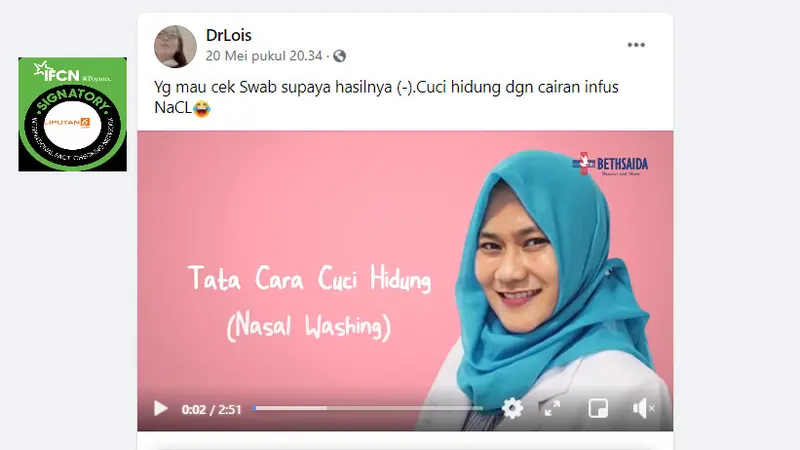 Klaim video mencuci hidung dengan cairan infus agar hasil swab tes negatif