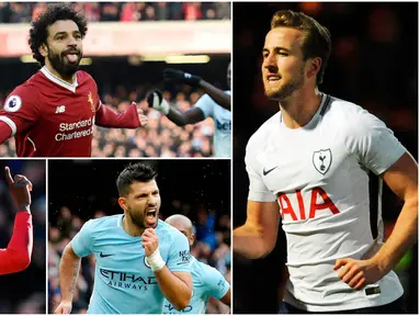 Berikut ini top scorer sementara Premier League musim 2017/2018 hingga pekan ke-28. Harry Kane masih teratas dengan torehan 24 gol. (Kolase foto-foto AP dan AFP)
