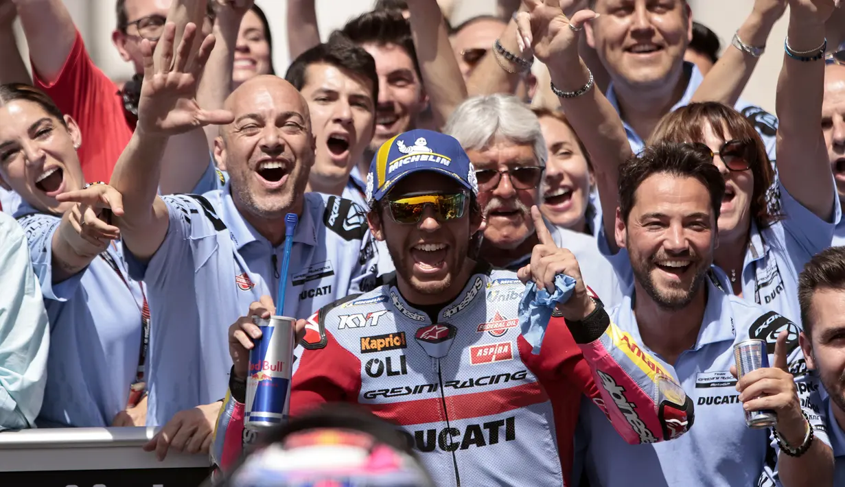 Kemenangan di MotoGP Prancis merupakan gelar ketiga Enea Bastianini di musim balap 2022, setelah sebelumnya ia berjaya di Qatar dan Amerika Serikat. (AP/Jeremias Gonzalez)