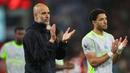 Meski masih tersisa satu pertandingan di Liga Inggris, skuad asuhan Pep Guardiola tak akan mampu menyusul raihan poin Arsenal. Mereka terpaut empat poin di klasemen sementara. (AP Photo/Ian Walton)