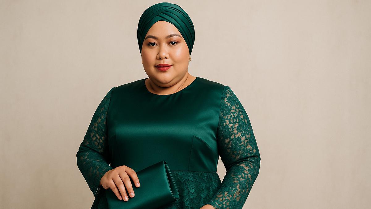 7 Model Gamis Satin Kombinasi Brokat untuk Orang Gemuk, Bikin Siluet Tubuh Lebih Proporsional