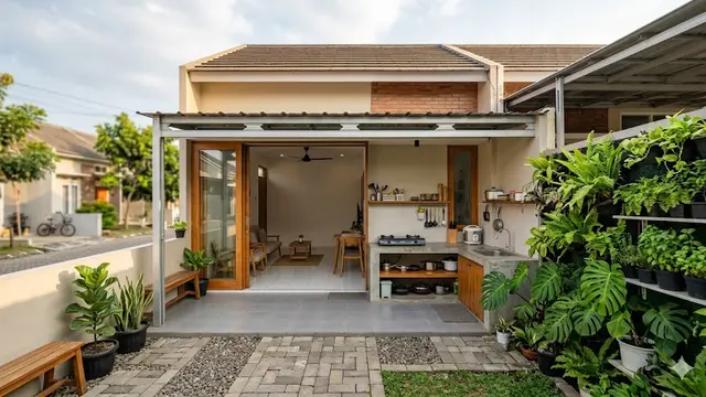 Contoh Rumah Kecil Type 45 dengan Taman Belakang dan Dapur Terbuka