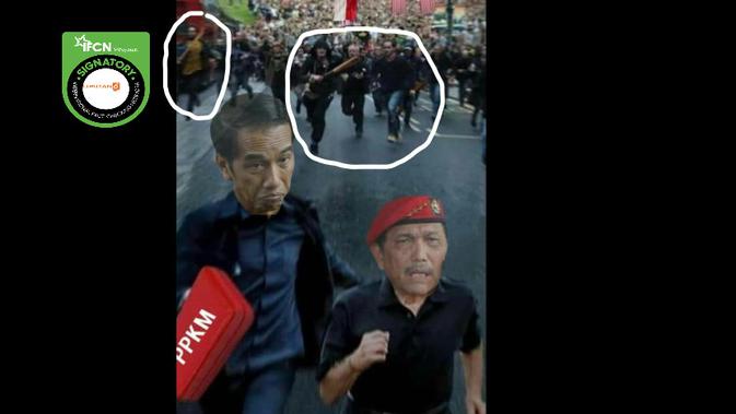 Cek Fakta Liputan6.com menelusuri foto Presiden Jokowi dan Menko Luhut dikejar massa