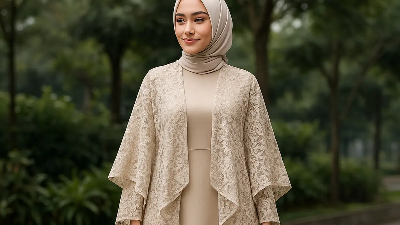 7 Model Kombinasi Polos dan Outer Brokat untuk Gamis, Elegan dan Modis di Setiap Momen
