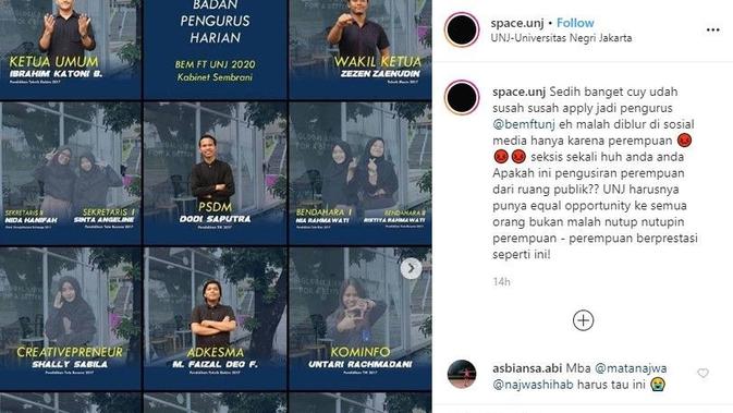 BEM UNJ dikritik karena blur foto pengurus perempuan (Instagram/space.unj)