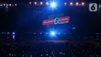 Suasana panggung Boy Band asal Korea Selatan, Super Junior saat konser bertajuk Super Junior World Tour - Super Show 8 Infinite Time in Jakarta di ICE BSD Tangerang, Sabtu (11/1/2020). Konser disaksikan ribuan penggemar. (Liputan6.com/Helmi Fithriansyah)