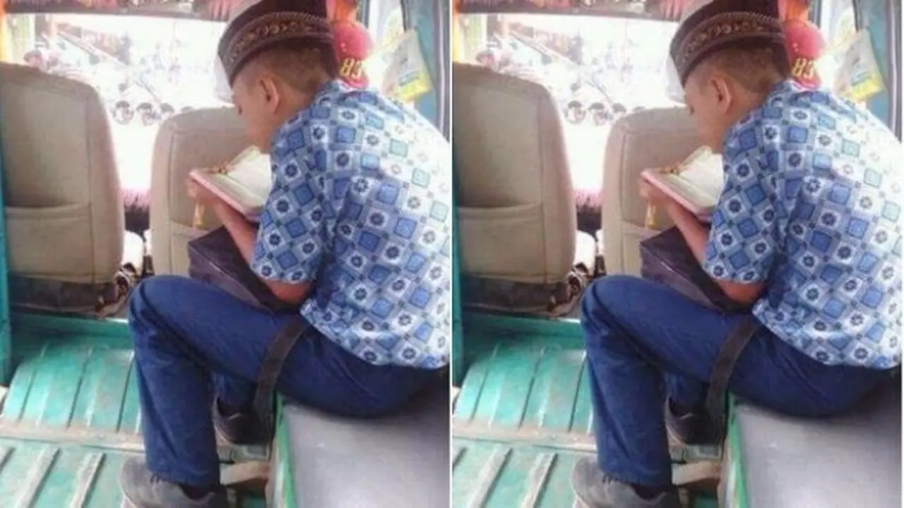 Viral, Potret Remaja Baca Al-Quran di Angkot Bikin Adem