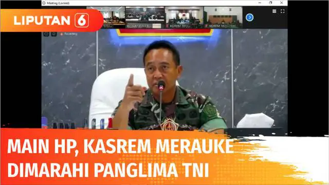 Panglima TNI Jenderal Andika Perkasa memberi teguran keras kepada Kepala Staf Korem 174/ATW Merauke, Kolonel Arh Hamim Tohari. Teguran diberikan karena Kolonel Arh Hamim Tohari kedapatan bermain telepon genggam saat rapat daring.