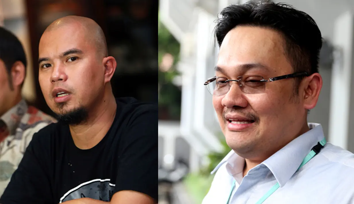 Ahmad Dhani dan Farhat Abbas. Keduanya berseteru sejak Dhani melaporkan Farhat pada akhir Desember 2013 atas dugaan pencemaran nama baik dan fitnah atas kicauan Farhat di twitter. (Andy Masela-Wimbarsana/Bintang.com)