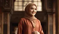 Gamis Brokat Terracotta A-Line dengan Inner Satin/AI