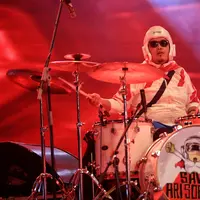 Drummer Endank Soekamti di Jakarta Fair Kemayoran 2016 (Adrian Putra/Bintang.com)