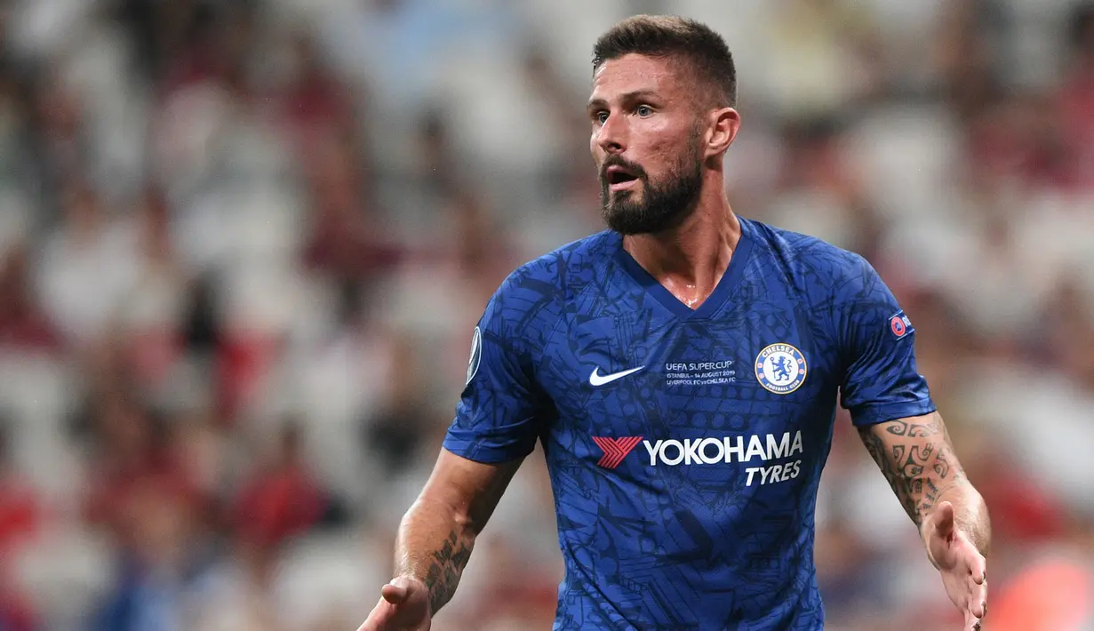 5. Olivier Giroud (5 gol) - Penyerang berusia 34 tahun ini tetap tampil tajam bersama Chelsea dengan koleksi lima golnya di Liga Champions. Quat-trick ke gawang Sevilla membuat Olivier Giroud masuk ke daftar pencetak gol terbanyak di Liga Champions musim ini. (AFP/Bulent Kilic)