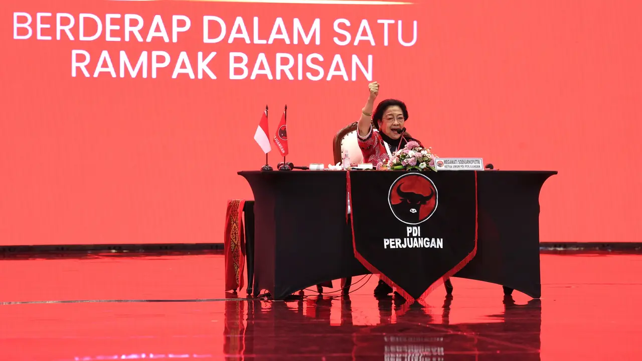 Ketua Umum PDIP Megawati Soekarnoputri pada Kongres VI di Bali Nusa Dua Convention Center, Badung, Bali, Sabtu 2 Agustus 2025.
