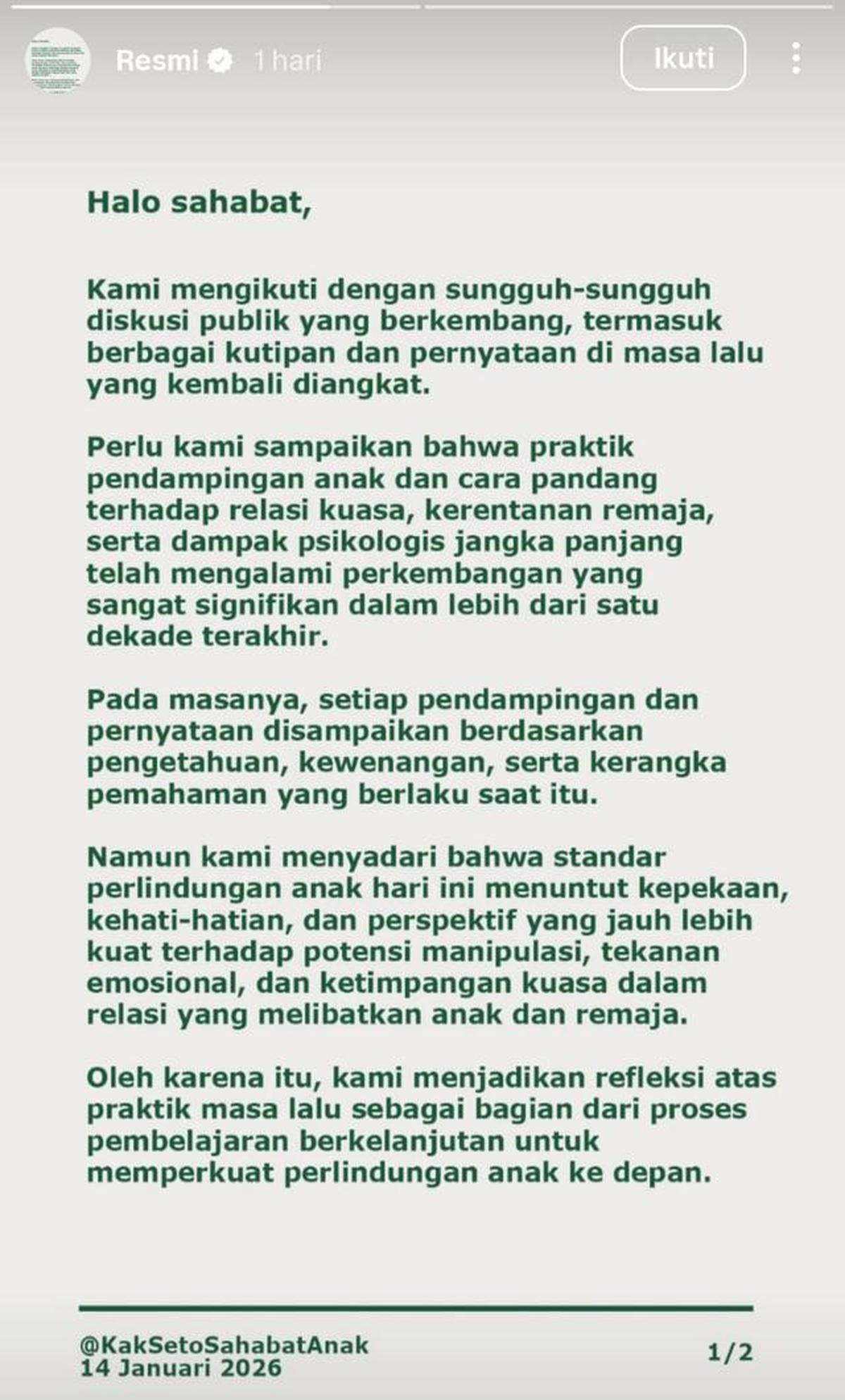 Kak Seto Kecam Praktik Child Grooming, Setelah Buku Broken Strings Aurelie Moeremans Viral